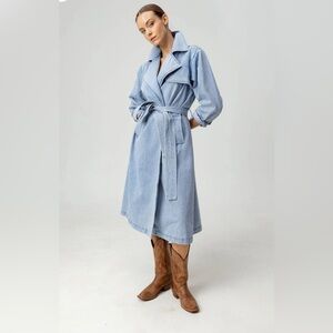 Sundays Maxine Jean light wash denim wrap long maxi jacket coat belt belted NWT